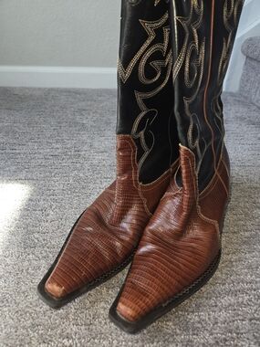 Authentic Women's Comboy Boots Lizard Print Leather Made In BRAZIL